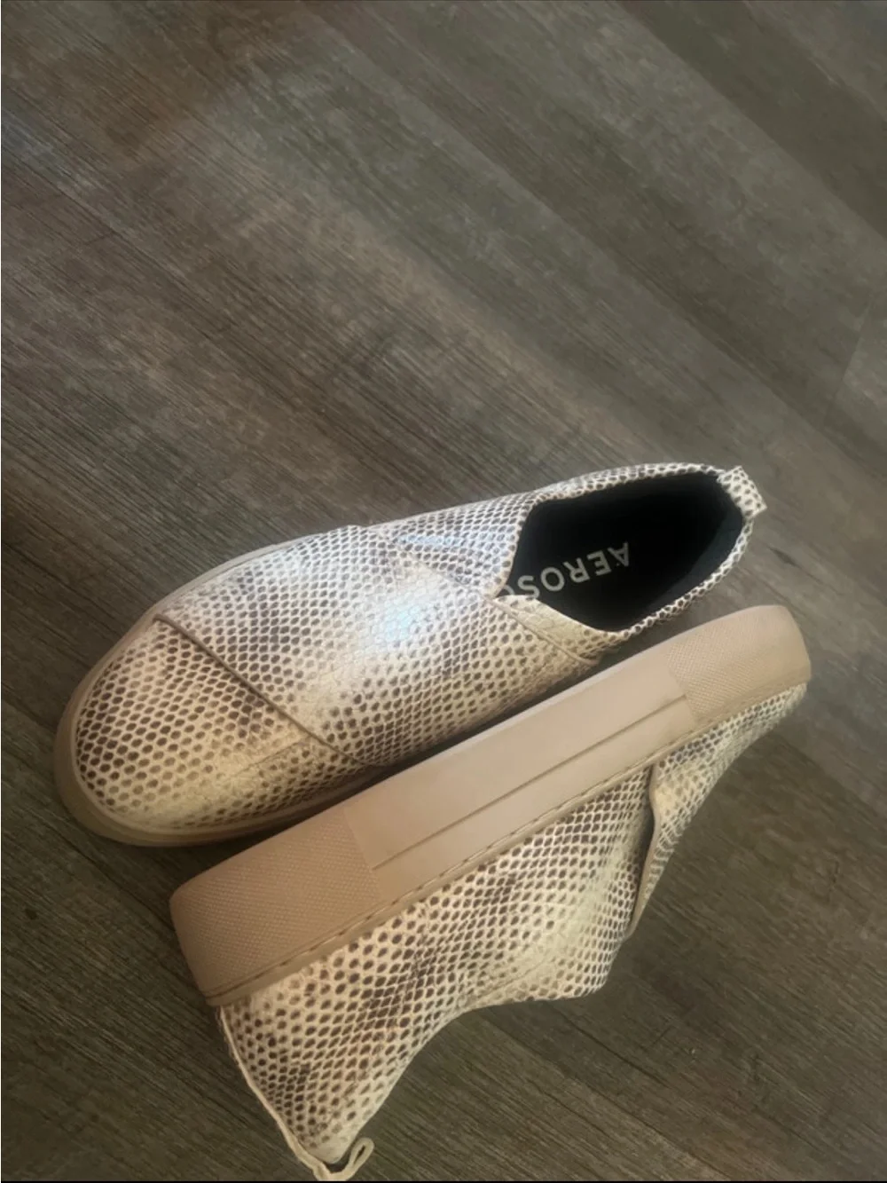 AEROSOLES Snake-Pattern Slip-On Shoe in Cream and Brown
